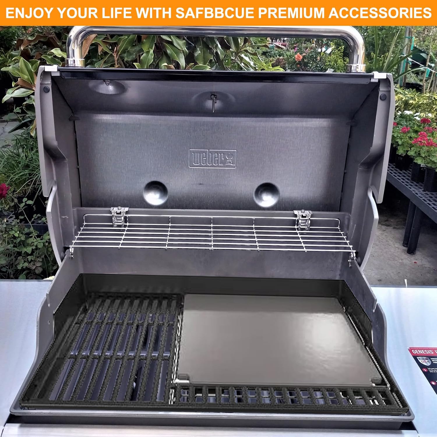 7671 Crafted Glazed Baking Stone for Weber Genesis - Pizza Stone for Grill | Fits Genesis E/S/EPX/SPX 325/335/435&SmokeFire. 16.25"x16". Cordierite stone,glazed non-stick. Heat-safe.Crispy pizza crusts.
