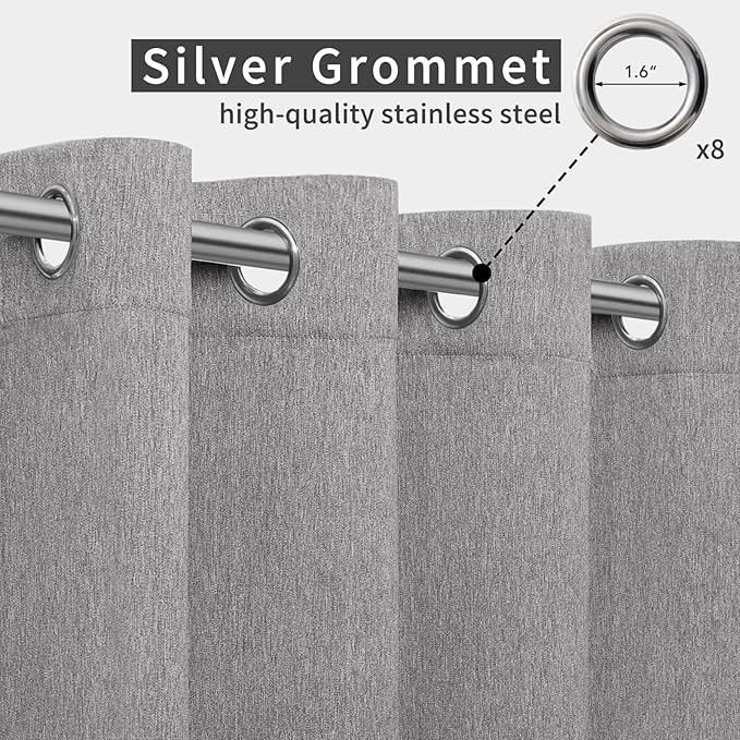 Easy-Going Linen Look Outdoor Curtains Waterproof Windproof Porch Curtains, Soft Thicken Outdoor Privacy Curtains for Patio, Gazebo, Grommet Top and Tab Bottom Drape, 1 Panel, 54x120 inch, Grey