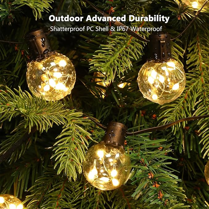 Outdoor String Lights Battery Powered, 22ft 20 LED Bulbs Hanging Patio Lights Dimmable w/Timer & Remote, Globe Bulb Shatterproof Waterproof for Outdoor Indoor Decor - Warm White & Multicolor
