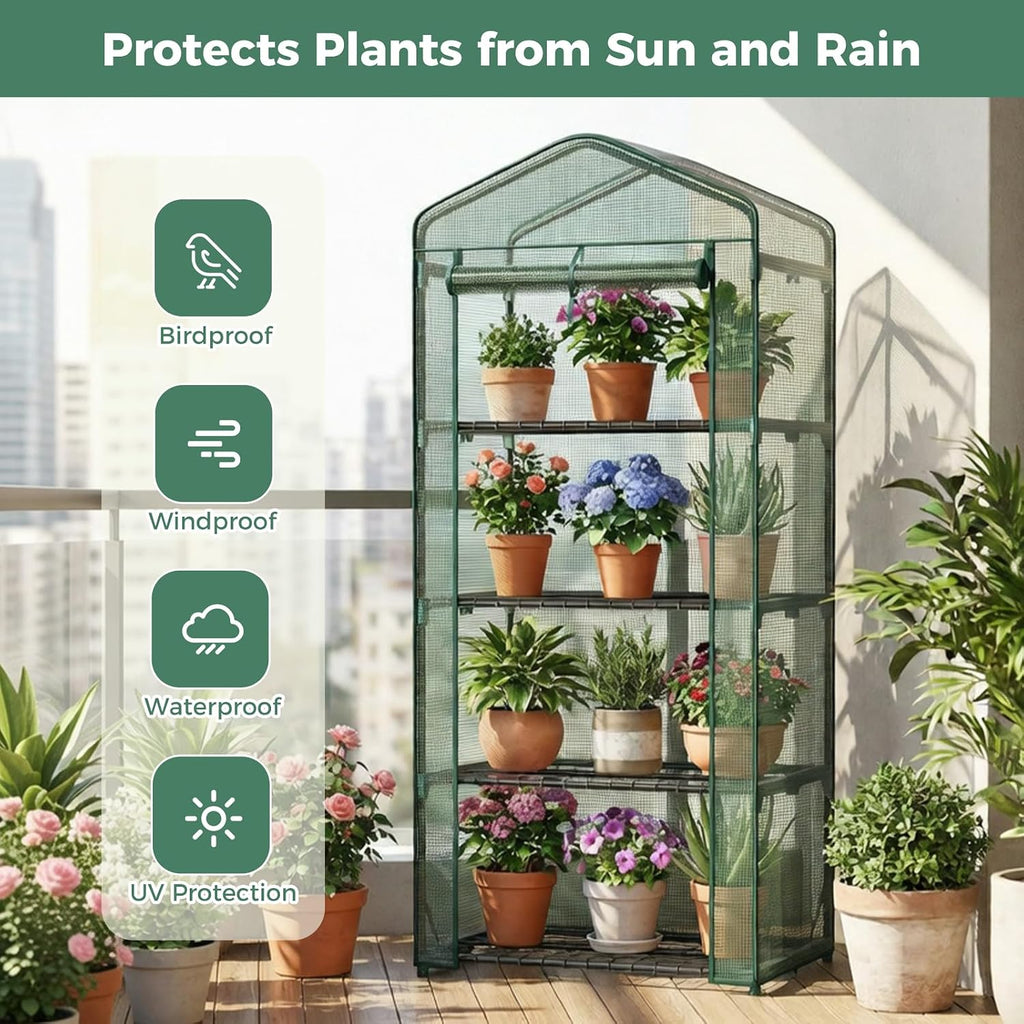 olixis 27"x19"x63" mini greenhouse, with durable zipper door shown in use
