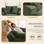 80 Inch Chaise Lounge Chair Indoor, Oversized Corduroy Upholstered Boneless Sofa Bed, Deep Seat Sleeper Couch Reading Chairs, Cloud Sofas Couches for Living Room, No Assembly Required (Olive Green)
