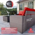 Kullavik 12 Pieces Outdoor Patio Furniture Set PE Wicker Rattan Sectional Sofa Patio Conversation Sets,Red