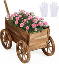 giantex wood wagon planter, rustic rolling flower pot, main product view
