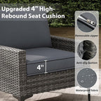 Jing's Villa 4-Piece Outdoor Sectional Sofa Set, All-Weather Wicker Patio Furniture with L/R Armrest & Tempered Glass Table, Comfortable Garden Conversation Set for Backyard, Poolside, Deck,Grey