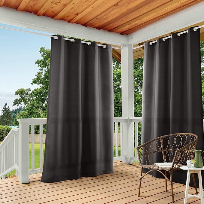 Town & Country Basics Cabana Solid Heavyweight Indoor Outdoor Curtains, Light Filtering Opacity with Grommet Top, Water Repellent, 2-Pack Set, 54"x108", Black