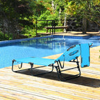 GYMAX Tanning Chair, 350lbs Beach Lounge Chair with Face Hole, Washable Pillow & Carry Strap, Adjustable Folding Chaise Lounge, Layout Lounger for Outside, Patio, Poolside, Lawn (2, Arctic)