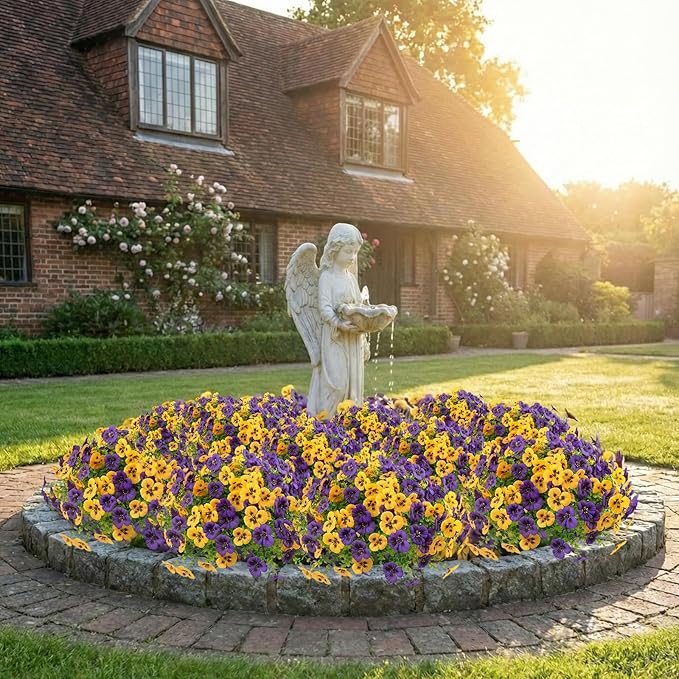 18 Pcs Artificial Fake Pansy Flowers for Outdoor, Faux UV Resistant Silk Pansies Flowers for Outside Planter Front Door Porch Yard Patio Window Box Home Decor (18, Yellow,Purple)