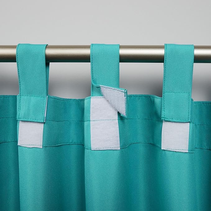 EXCLUSIVE HOME Cabana Solid Indoor/Outdoor Light Filtering Hook-and-Loop Tab Top Curtain Panel Pair, 54"x84", Teal