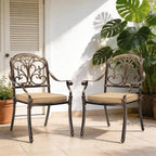 VINGLI Patio Chairs Set of 2 - Stackable Outdoor Cast Aluminum Dining Chairs with Vintage Bronze Finish and Butterfly Pattern, Metal Armchairs for Poolside, Backyard, Balcony (with Cushion)