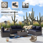 Kullavik 13PCS Outdoor Patio Furniture Set with 43" 55000BTU Gas Propane Fire Pit Table PE Wicker Rattan Sectional Sofa Patio Conversation Sets,Navy Blue