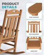 Ciokea Oversized Outdoor Rocking Chairs Set of 2, 380lbs Heavy-Duty Large Patio Rocker, High Back Cozy Porch Chairs, Weather Resistant Patio Rocking Chairs for Outside, Fire Pit, Deck, Teak