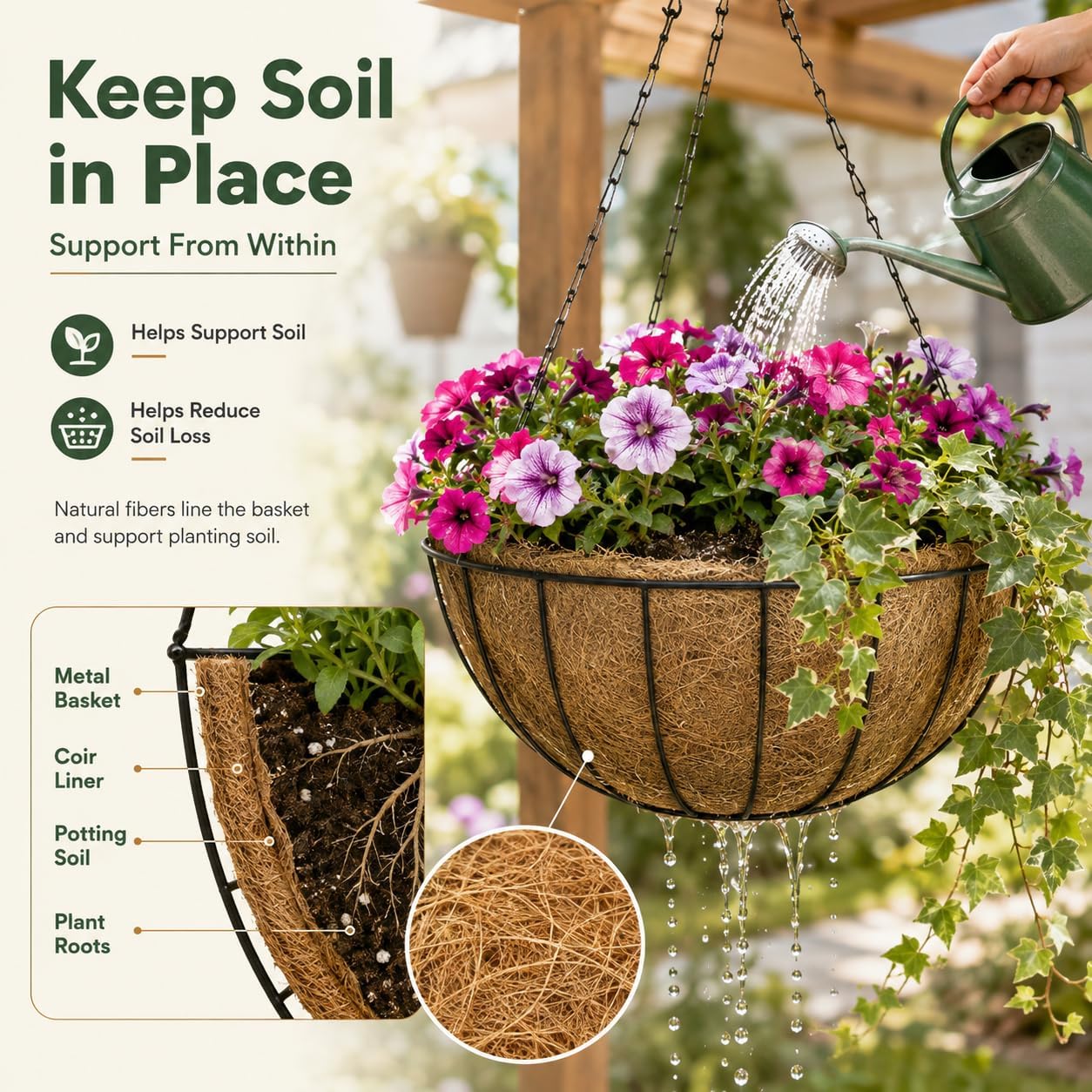 Sinimaka Coco Liners for Planters 14 Inch, 6 Pack Round Hanging Basket Liners, Coconut Fiber Liners for Planters Flowers Garden