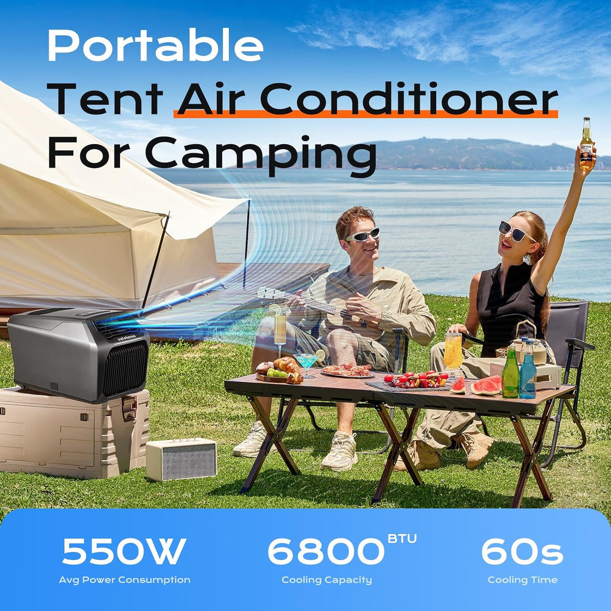 baykul portable camping air conditioner & heater, 6-in-1 shown in use