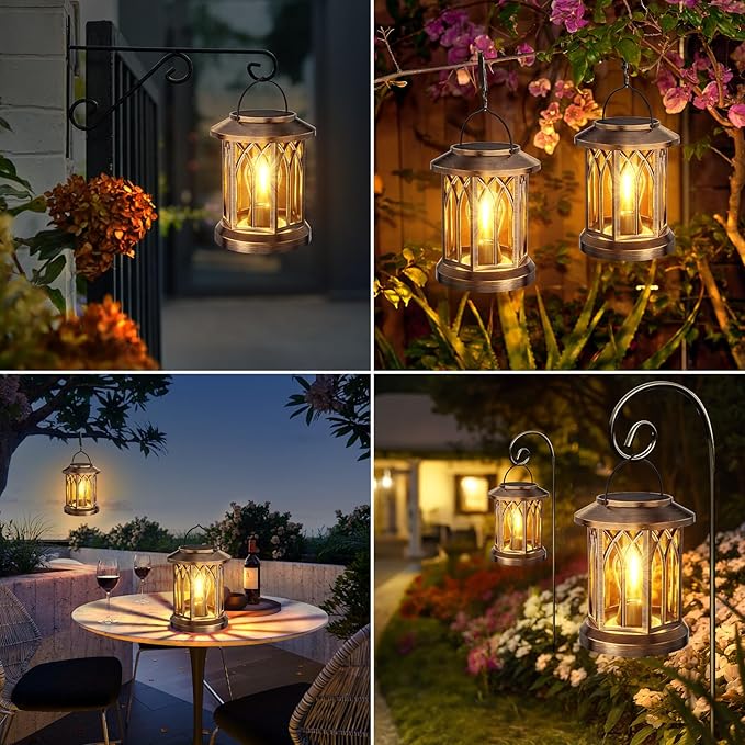 WdtPro Solar Lanterns Outdoor Lights, 4 Pack Bright Lanterns Outdoor Waterproof with Clip Patio Decor, Hanging Solar Lights for Outside Garden Yard Front Porch Table Decoration (Antique Copper)