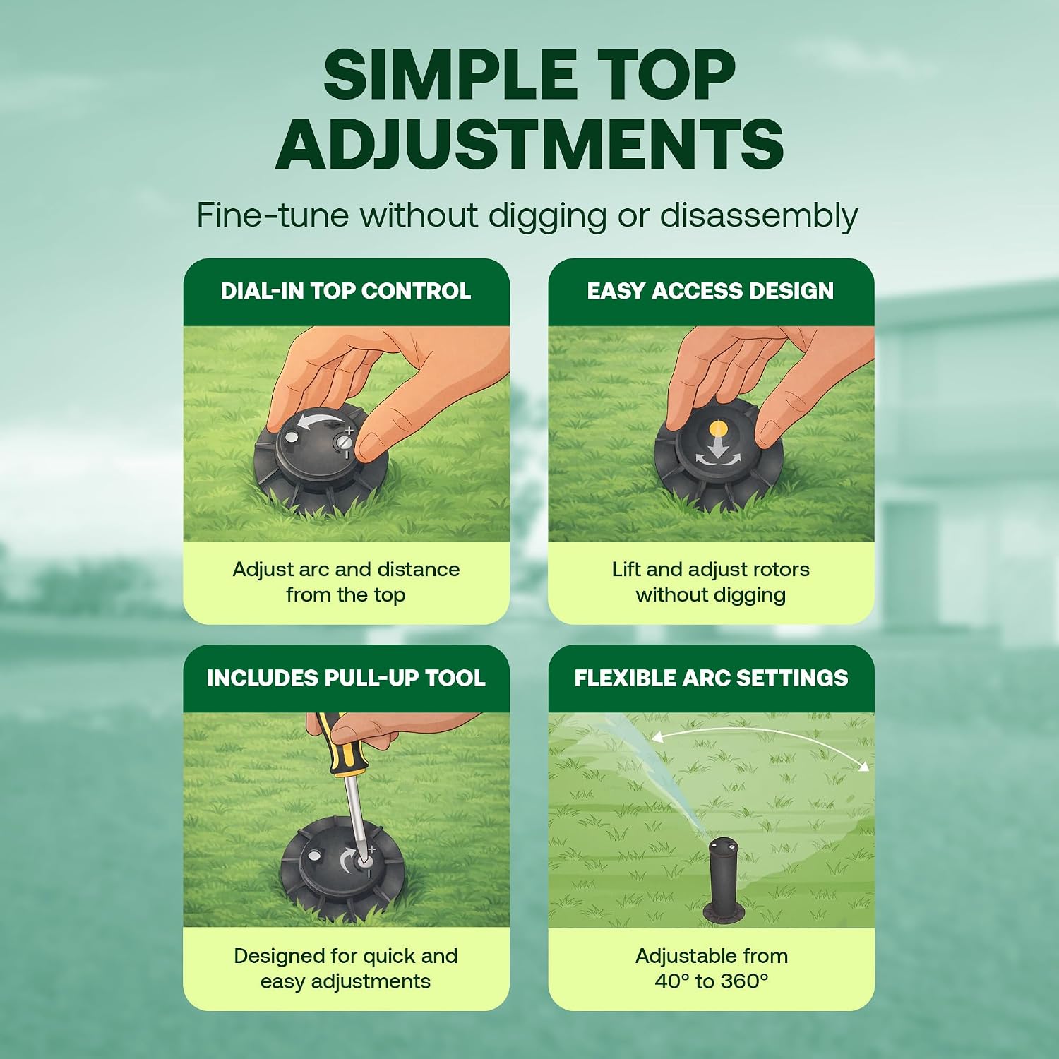 Rain Bird 5000 Rotor with Nozzle Tree 4 Pack + Rotor Screwdriver Tool | (5000RCTREE) + (CPRTOOL) 3/4 inch Inlet for Water Efficient 4 inch Pop Up, Adjustable 40 - 360 Degree Arc & 25 - 50 ft Radius