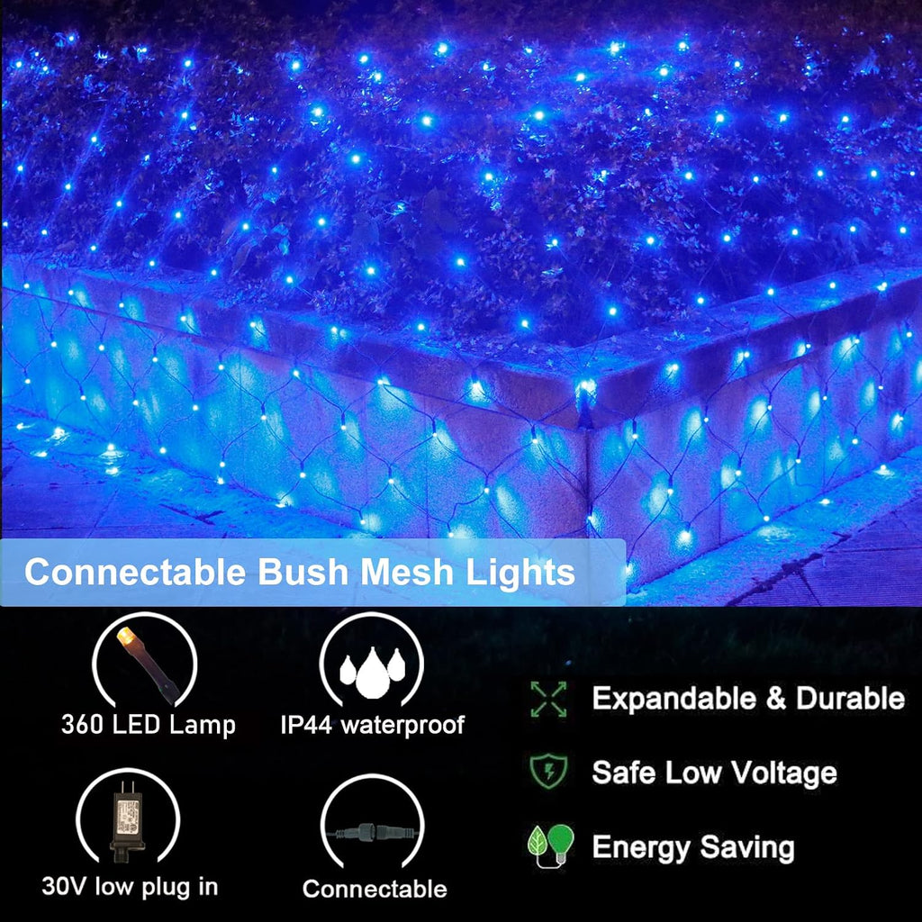 360led net lights, 21ft x 5ft connectable christmas showing dimensions