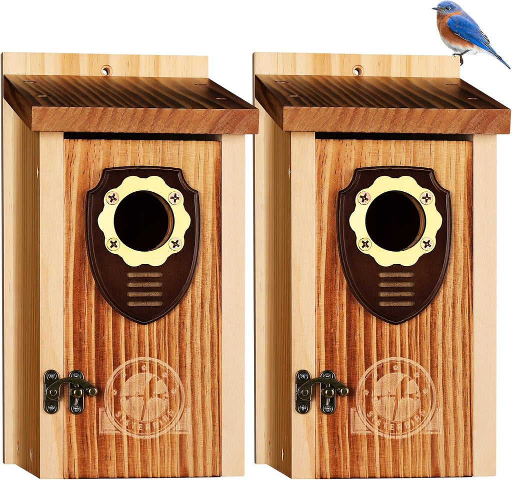SISTERBIRD Pack of 2 Bluebird Houses for Outside, Premium Wooden Bird House, Bluebird House for Outdoor, Courtyard Decoration Bird Nest, Bluebird Finch Swallow Wren Chickadee