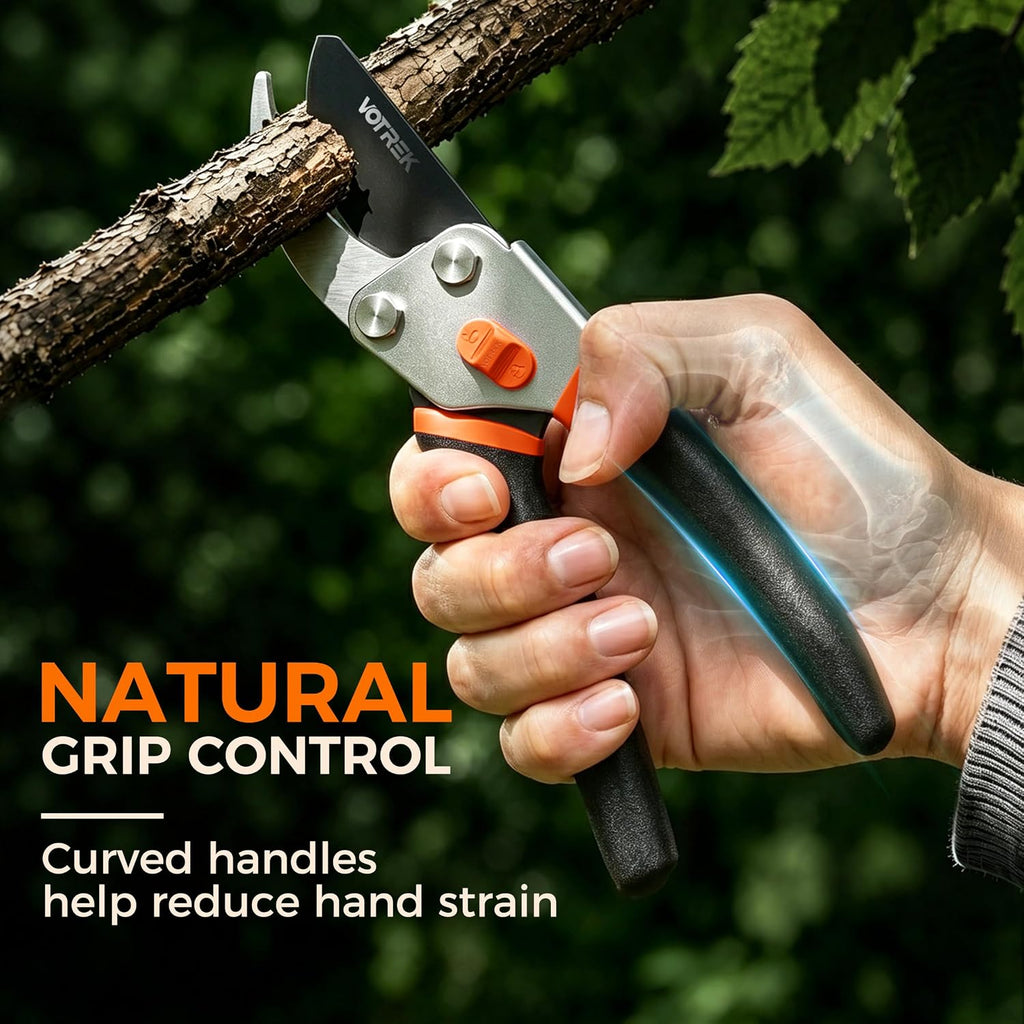 VOTREK® 8.5" Bypass Pruning Shears, Jam-Proof Spring Clippers for branches | Sharp & Anti-Rust SK5 Blade, Ergonomic Non-Slip Grip for Weak Hands, Garden Pruner for Rose, Bonsai, Heavy Duty Tree Trimming
