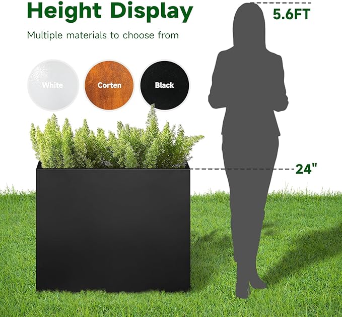Black Steel Metallic Heavy Planter 30" x 12" x 24" for Outdoor Plants Metal Long Outdoor Planter Spliced Flower Box with Partitions for Outside,Indoor,Garden (Black, 30 * 12 * 24)