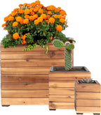 sunnydaze acacia wooden planter boxes with liners, main product view