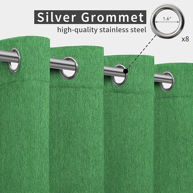 Easy-Going Linen Look Outdoor Curtains Waterproof Windproof Porch Curtains, Soft Thicken Outdoor Privacy Curtains for Patio, Gazebo, Grommet Top and Tab Bottom Drape, 1 Panel, 54x84 inch, Green