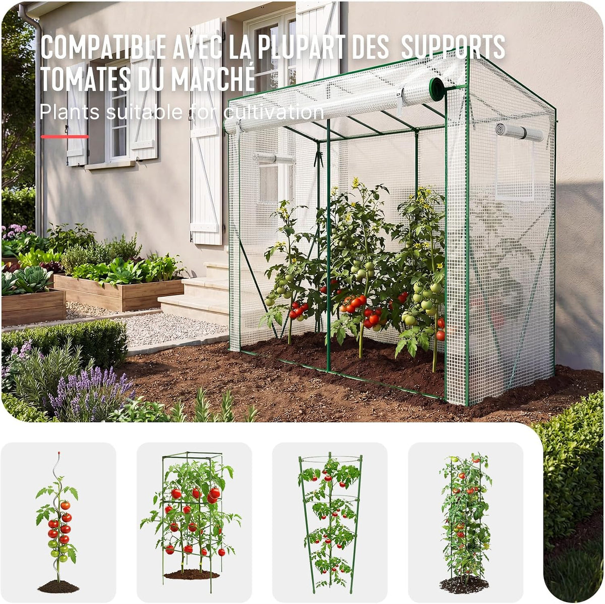 vounot® garden greenhouse tomato grow house with roll-up on a desk or shelf
