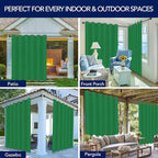 PureFit Outdoor Curtains for Patio Waterproof Weatherproof, UV Resistant Outside Curtains for Gazebo, Front Porch, Pergola, Sun Blocking Privacy Curtain, 100W x 95L inch, 1 Panel, Green