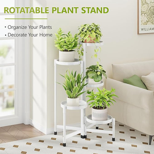 5 Tier Plant Stand Indoor, Tiered Plant Stand Outdoor for Multiple Plants, Corner Plant Shelf for Patio Balcony Porch Garden Living Room House,White
