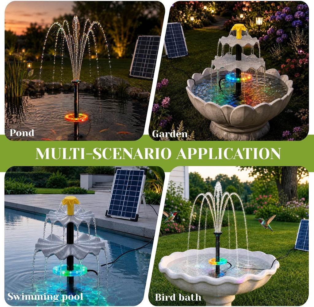 9V 6W Solar Fountain Pump, 3-Tier Waterfall & 3 Spray Nozzles, Solar Powered Water Fountain Solar Bird Bath Fountain for Small Pond, Patio, Garden