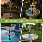 9V 6W Solar Fountain Pump, 3-Tier Waterfall & 3 Spray Nozzles, Solar Powered Water Fountain Solar Bird Bath Fountain for Small Pond, Patio, Garden