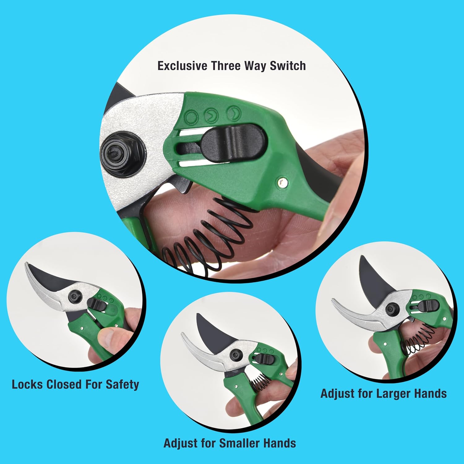 Pri Gardens 8 Inch Garden Pruner with a SK5 Carbon Steel, Non-stick, Rust Resistant Blade. Adjustable for Small and Large Hands
