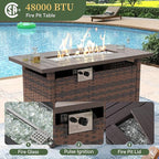 Aoxun 8 Piece Patio Furniture Set with 44” Fire Pit Table Wicker Rattan Outdoor Sectional Sofa Set with Coffee Table and Thickened Cushions, Gray (Waterproof Cover Included)