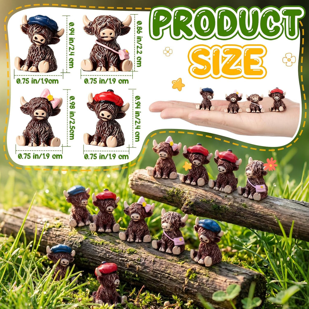 Weysat 40 Pcs Mini Highland Cow Figurines, Tiny Resin Farm Animals for DIY | Cute Miniature Highland Cow Statues, Small Cows to Hide, Garden Accessories Decor, Micro Craft, for DIY Outdoor Landscape