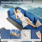 Aoxun Patio Furniture Set with Fire Pit Table, 8 Piece Outdoor Sectional Sofas, Wicker Rattan Outdoor Furniture with Thickened Cushion for Backyard, Garden Navy Blue