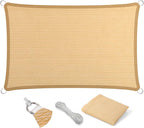 Eden's Decor Straight Flat-Edged Sun Shade Sail Rectangular 8' x 11' Beige UV-Blocking Outdoor Canopy Fabric Cloth Awning for Pergola Patio Garden Backyard Custom Size