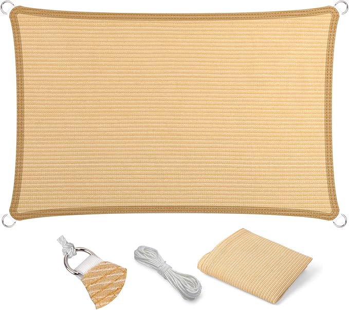 Eden's Decor Straight Flat-Edged Sun Shade Sail Rectangular 6' x 10' Beige UV-Blocking Outdoor Canopy Fabric Cloth Awning for Pergola Patio Garden Backyard Custom Size