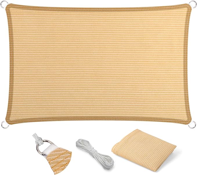 Eden's Decor Straight Flat-Edged Sun Shade Sail Rectangular 11' x 14' Beige UV-Blocking Outdoor Canopy Fabric Cloth Awning for Pergola Patio Garden Backyard Custom Size