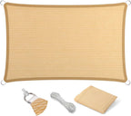 Eden's Decor Straight Flat-Edged Sun Shade Sail Rectangular 17' x 22' Beige UV-Blocking Outdoor Canopy Fabric Cloth Awning for Pergola Patio Garden Backyard Custom Size