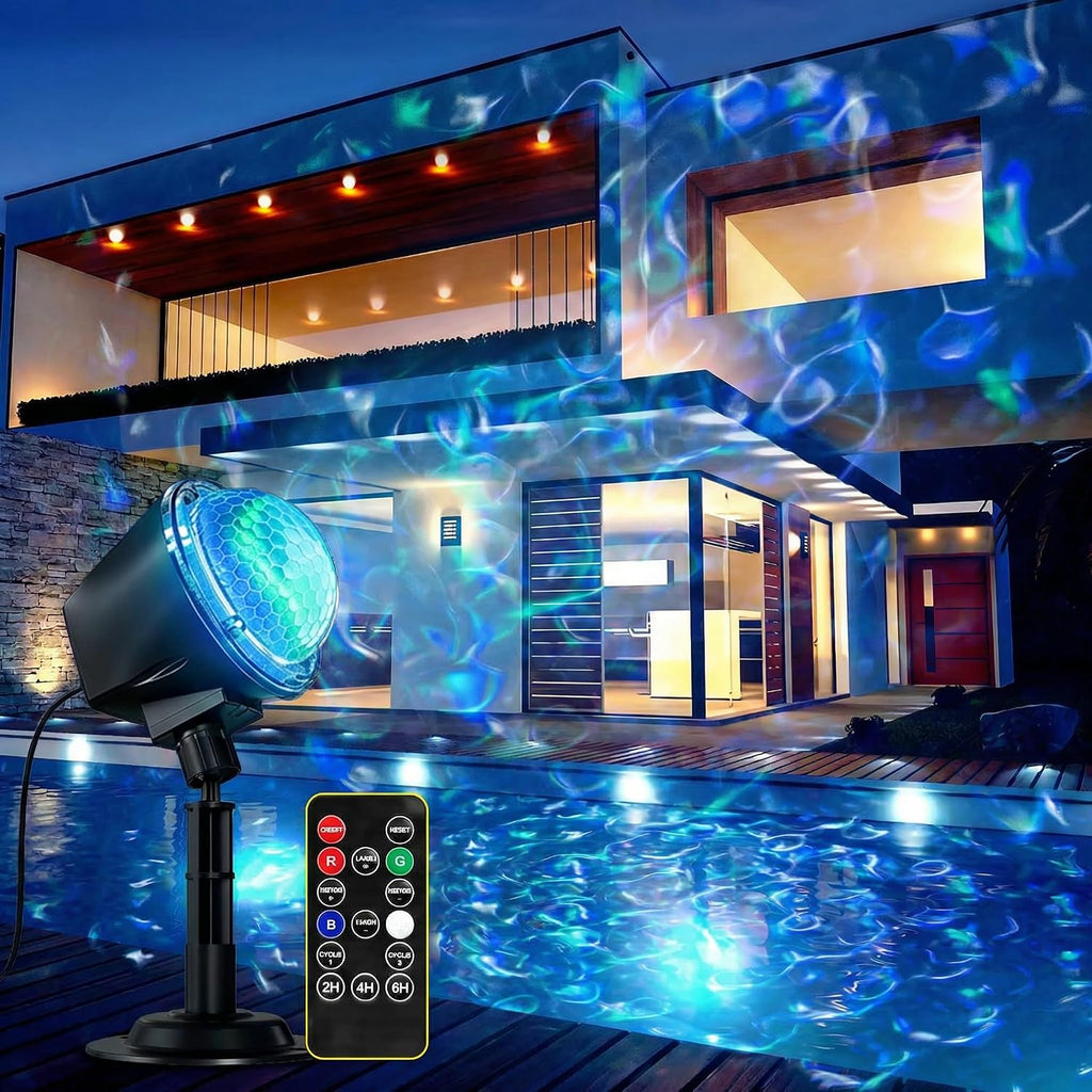Projector Lights Outdoor, 14 Colors Water Wave Ocean Moving Effect RGBW LED Night Light Weatherproof with Remote & Timer for Halloween Christmas Holiday Garden Yard House Parties Bedroom Ceiling Decor