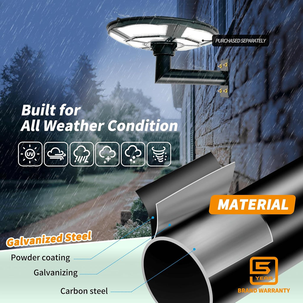 90 Degree Wall Light Mounting Bracket, 11" Arm, 2-3/8" OD Tenon | Galvanized Steel, 0.2" Flange, 0.05" Tube, Full Welds, Slim 3.9" Base, Concrete/Wood Hardware and Drilling Template Included
