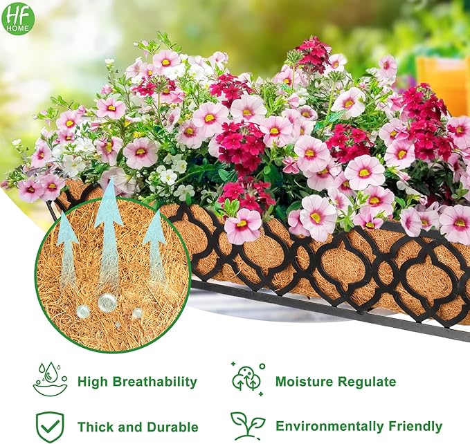 HFHOME 4Pcs 24" Trough Coco Fiber Replacement Liner, Natural 24 in Window Deck Coco Replacement Liner for Window Box
