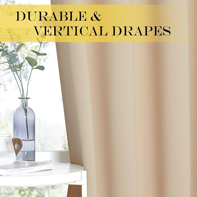 NICETOWN Blackout Curtains & Drapes for Living Room - Grommet Window Treatment Thermal Insulated Solid Sound Reducing Drapes for Bedroom (Biscotti Beige, 1 Panel, W52 x L90)