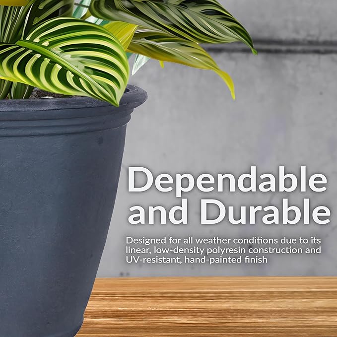Sunnydaze 24-Inch Anjelica Large Plastic Pot for Plants - Outdoor Double-Walled Large Plastic Planter with Drillable Drainage Holes - Slate