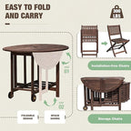 Devoko 5 PCS Patio Furniture, Patio Dining Set Acacia Wood Outdoor Table and Chairs, with 4 Folding Chairs and 37" Round Movable Table, Outdoor Dining Set for Lawn, Balcony, Garden (Deep Brown)