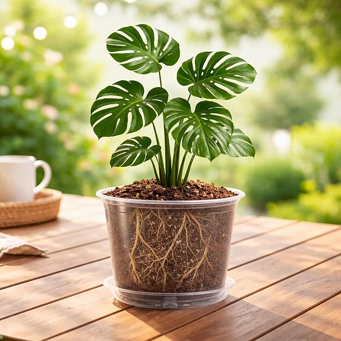 8 Packs 8 Inch Reinforced Large Clear Nursery Pots with Sacuers, Transparent Plastic Plant Pot Seedling Planter with Drainage Holes for Vegetable Propagation, Root Cutting, Seed Starting