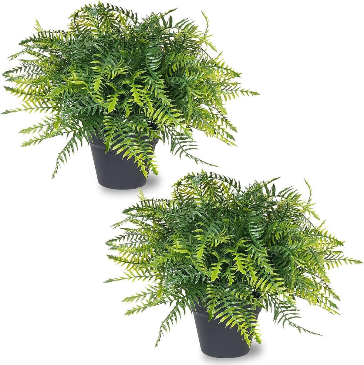 2set artificial fern potted plant for front door, front angle view