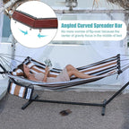TegerDeger 12FT 2 Person Hammock Large Hammock 450LB Capacity with V Shaped Hardwood Spreader Bar & Nylon Rope for Outside, Patio, Garden, Backyard, Beach, Poolside - Coffee Stripes