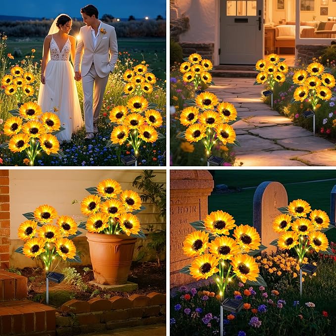 Solar Sunflower Lights Outdoor Flower Lights,6 Pack 36 Sunflower Waterproof Lights for Outside Party Gardening Gifts Mother's Day for Patio Yard Pathway Party Housewarming Gift