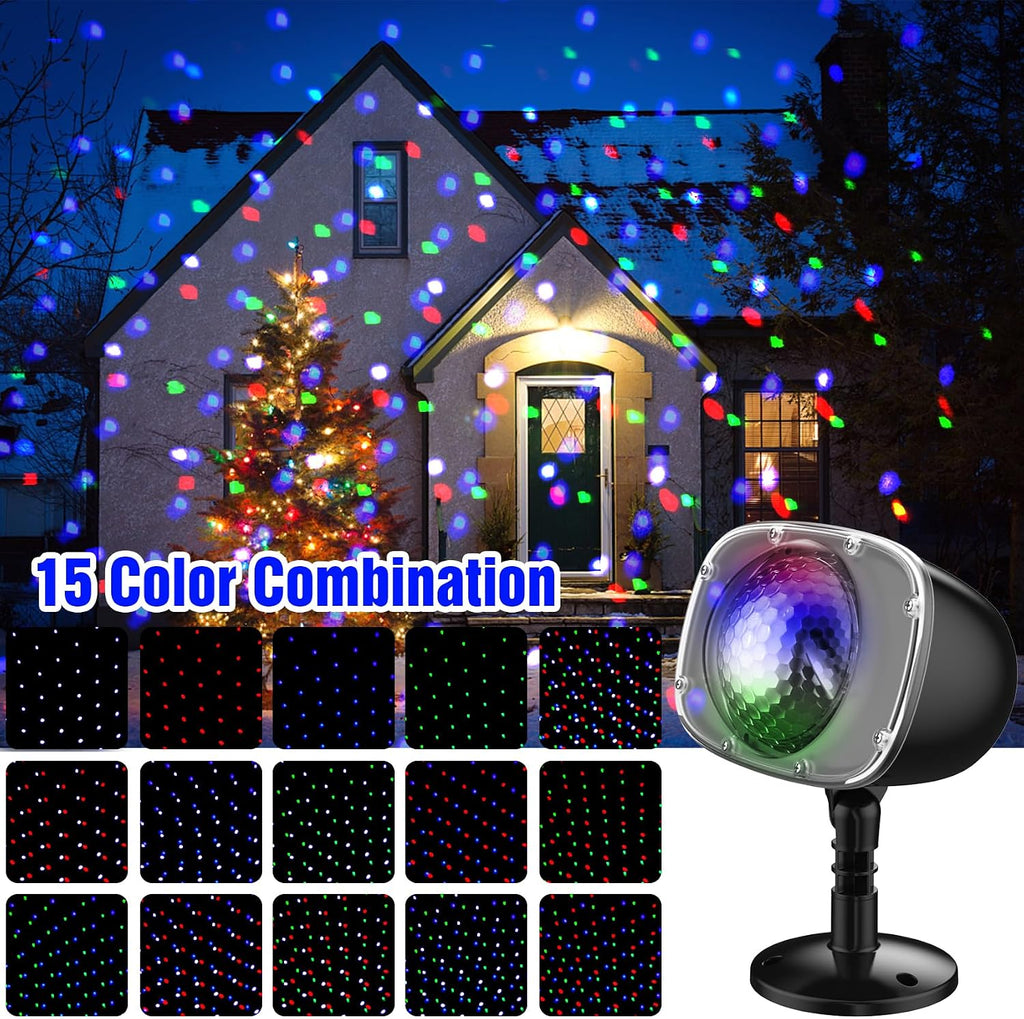 Christmas Snowfall Projector Lights Outdoor,15 Colors Holiday Rotating Falling Snow Projector with Remote Control,Waterproof Landscape Lights for Home Yard Garden Halloween Christmas Decor