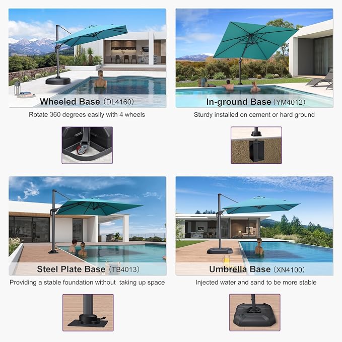 PURPLE LEAF 8' X 8' Patio Umbrella for Pool 7' High Offset Outdoor Cantilever Umbrella Swimming Pool Umbrella with 360°Rotation for Poolside Turquoise Blue